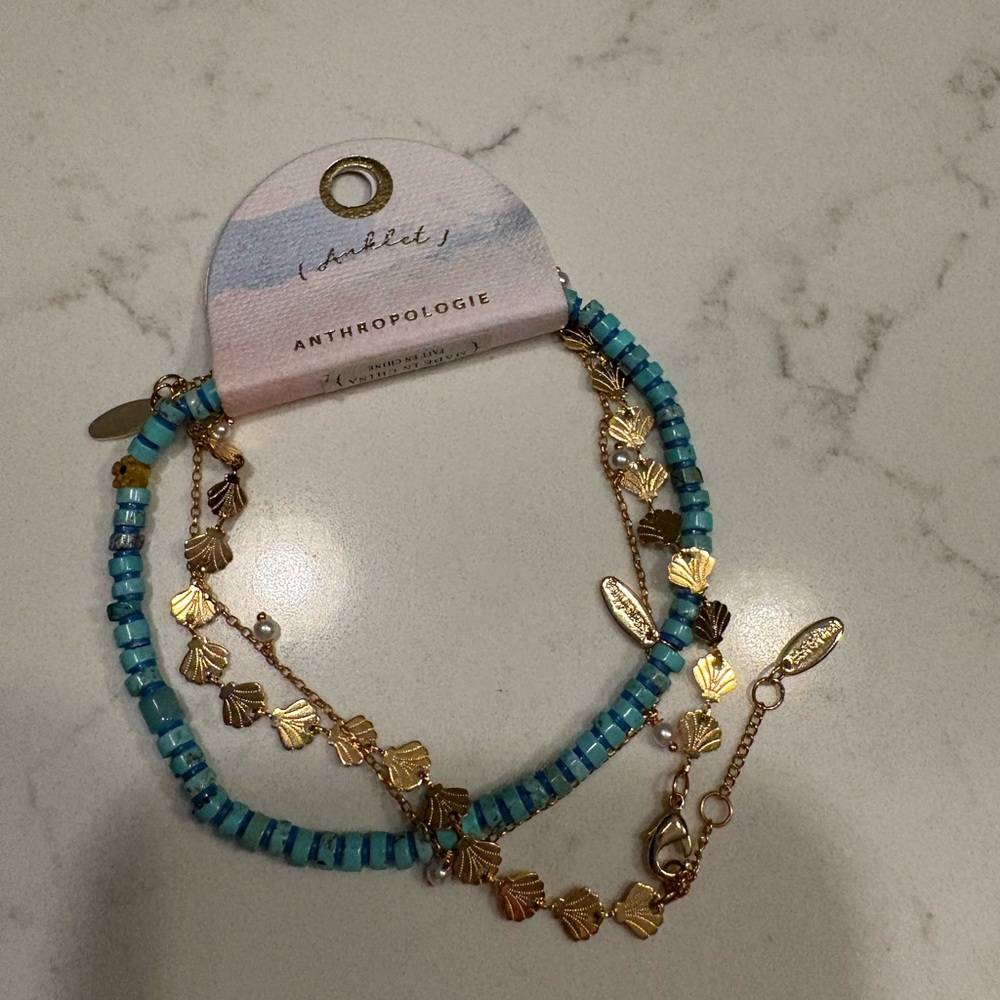 Anthropologie Gold and Blue Anklet